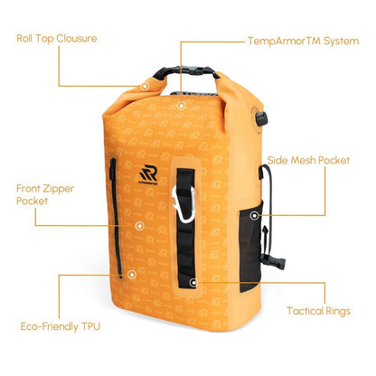 RIVONOVA Premium Roll Top Closure Cooler Backpack 20L Orange