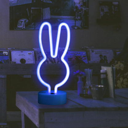 Easter Decorations Bunny Lights Neon Signs, Creative Bunny Neon Lights with Base Battery/USB Operated Rabbit Stuff for Home, Nursery Room, Baby Teen Kids Girls Bedroom, Spring Decor (Blue)
