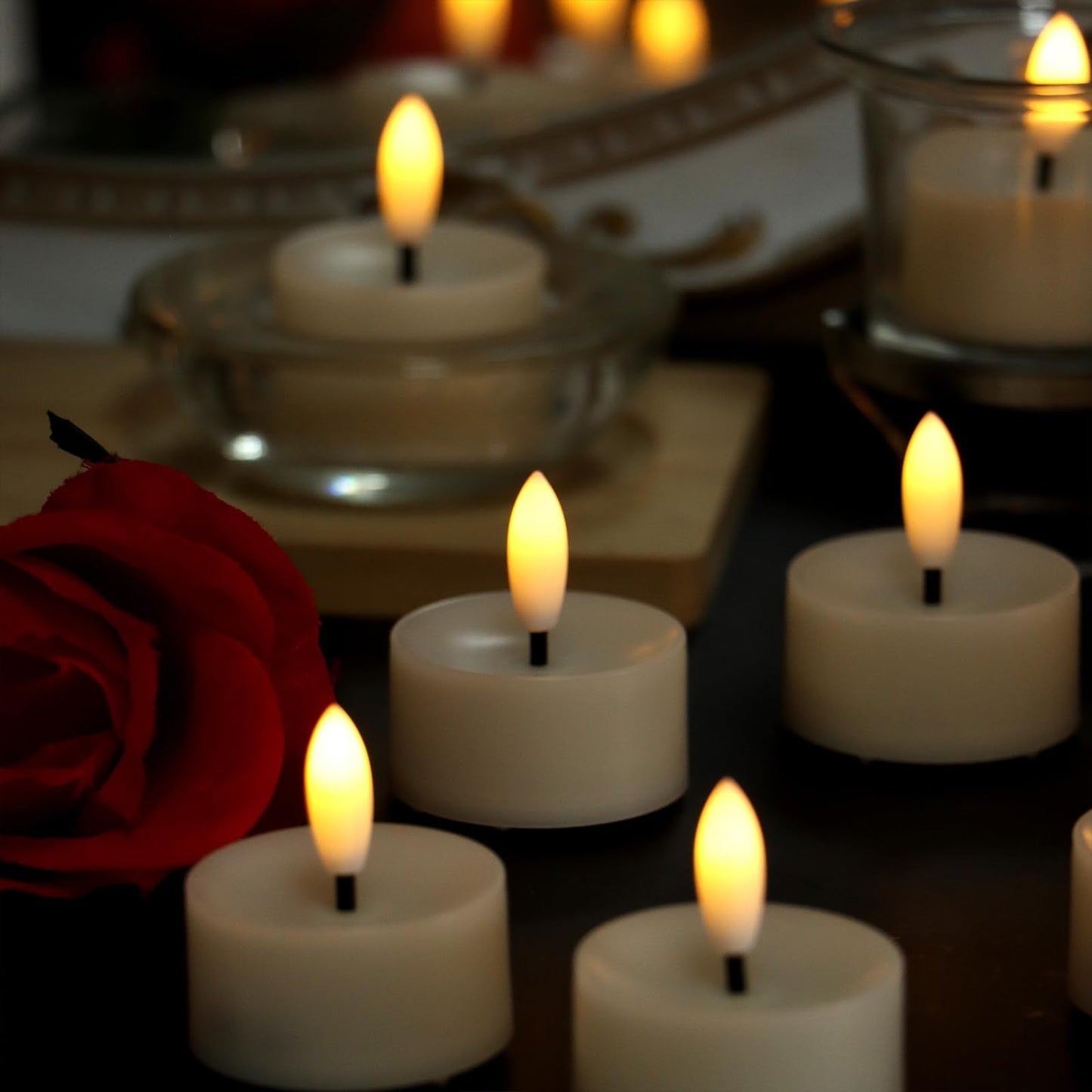 Flameless LED Tealight Candles, Battery Operated Fake LED Lights Electric Flickering Tea Lights for Wedding Party Halloween Christmas Party Theme Party, Holiday Decor Home Decorations, Set of 50