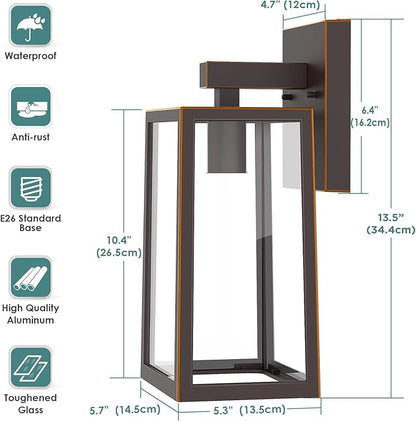 MAXvolador Outdoor Wall Sconce, Large Exterior Waterproof Wall Lantern Light Fixture, Oil Rubbed Bronze Porch Lights, Anti-Rust E26 Patio Lighting, 2 Pack