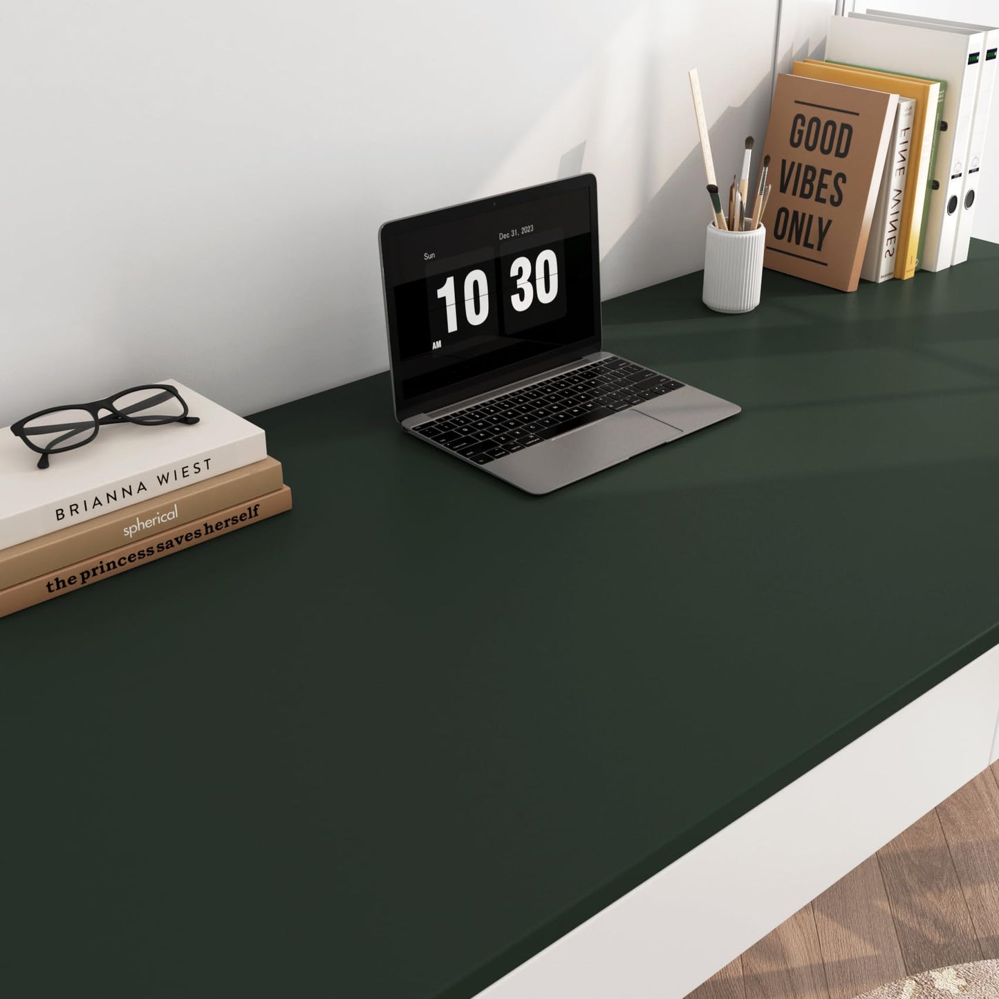 FunStick 15.8"x240" Dark Green Peel and Stick Wallpaper for Kitchen Cabinet Wallpaper Waterproof Green Contact Paper Peel and Stick Cabinet Covering Self Adhesive Wall Paper for Bathroom Shelves Desk