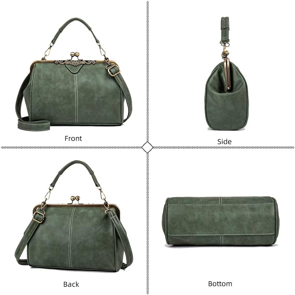 EDIWER Handbag for Women Leather Shoulder Bag Kiss Lock Top Handle Satchel Purse Vintage Crossbody Bag Evening Clutch Purses