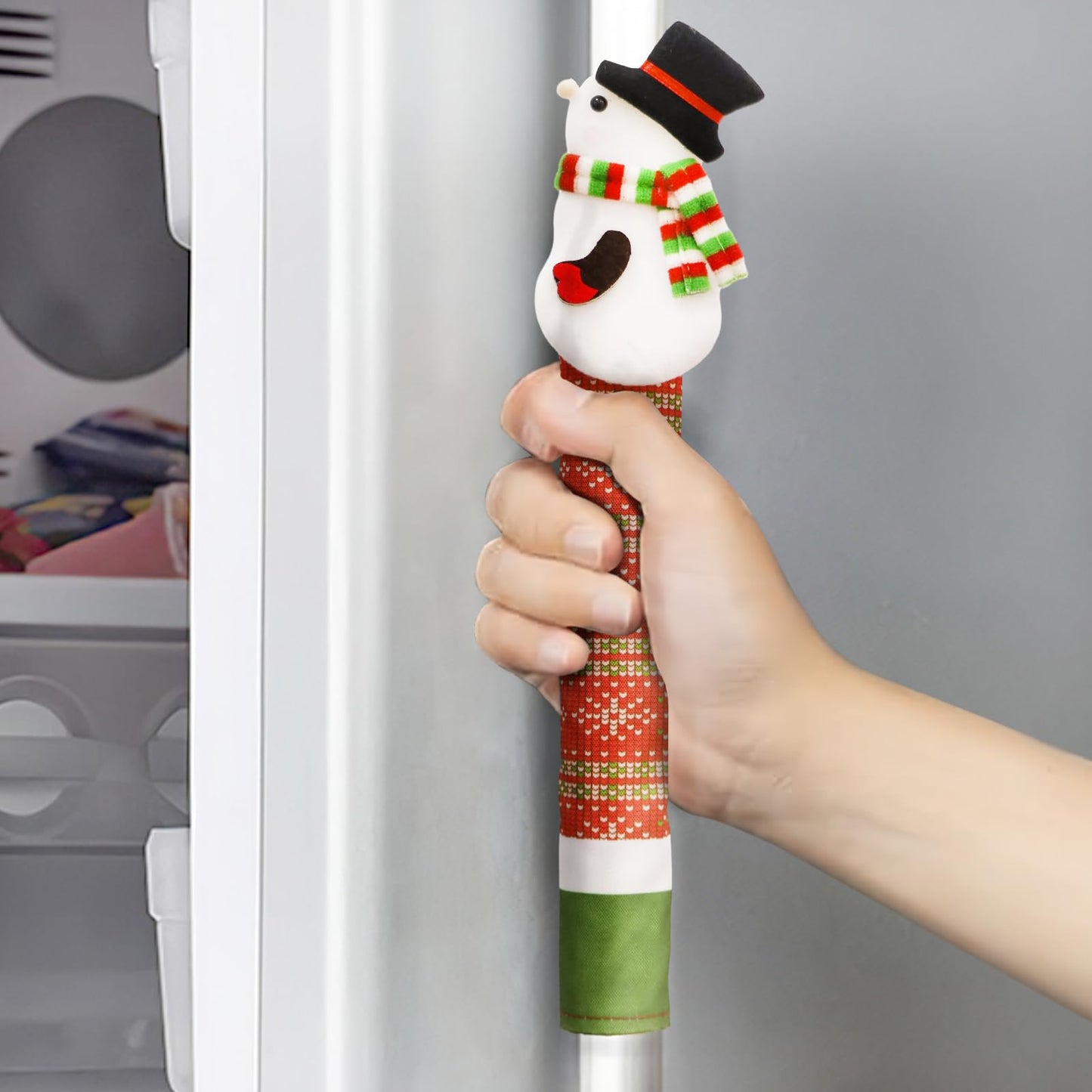 OurWarm Christmas Refrigerator Handle Covers Set of 4, Christmas Kitchen Decor 3D Snowman Couple Fridge Door Handle Cover Washable, Appliance Handle Covers for Christmas Decorations