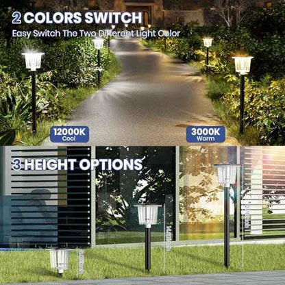 HIGH-POWER 2-in-1 Warm&Cold,3000/12000K 6 Pack Solar Pathway Lights,SUPER BRIGHT Solar Lights Outdoor IP65 Waterproof ,Up to 28 Hrs Solar Walkway Lights for Yard,Patio,Landscape,Sidewalk,Driveway,Lawn