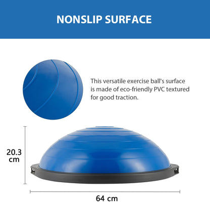 ZELUS 25in. Balance Ball | 600lb Inflatable Half Exercise Ball Wobble Board Balance Trainer w Nonslip Base | Half Yoga Ball Strength Training Equipment w 2 Bands, Pump, Extra Ball Included (Blue)