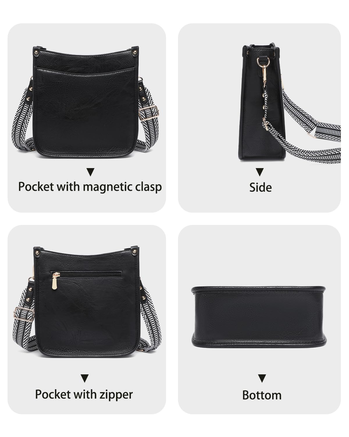 Purses for Women 3PCS, Crossbody Bags Set Large Leather Purse Shoulder Handbags with Wallet Adjustable Straps for Ladies Tote