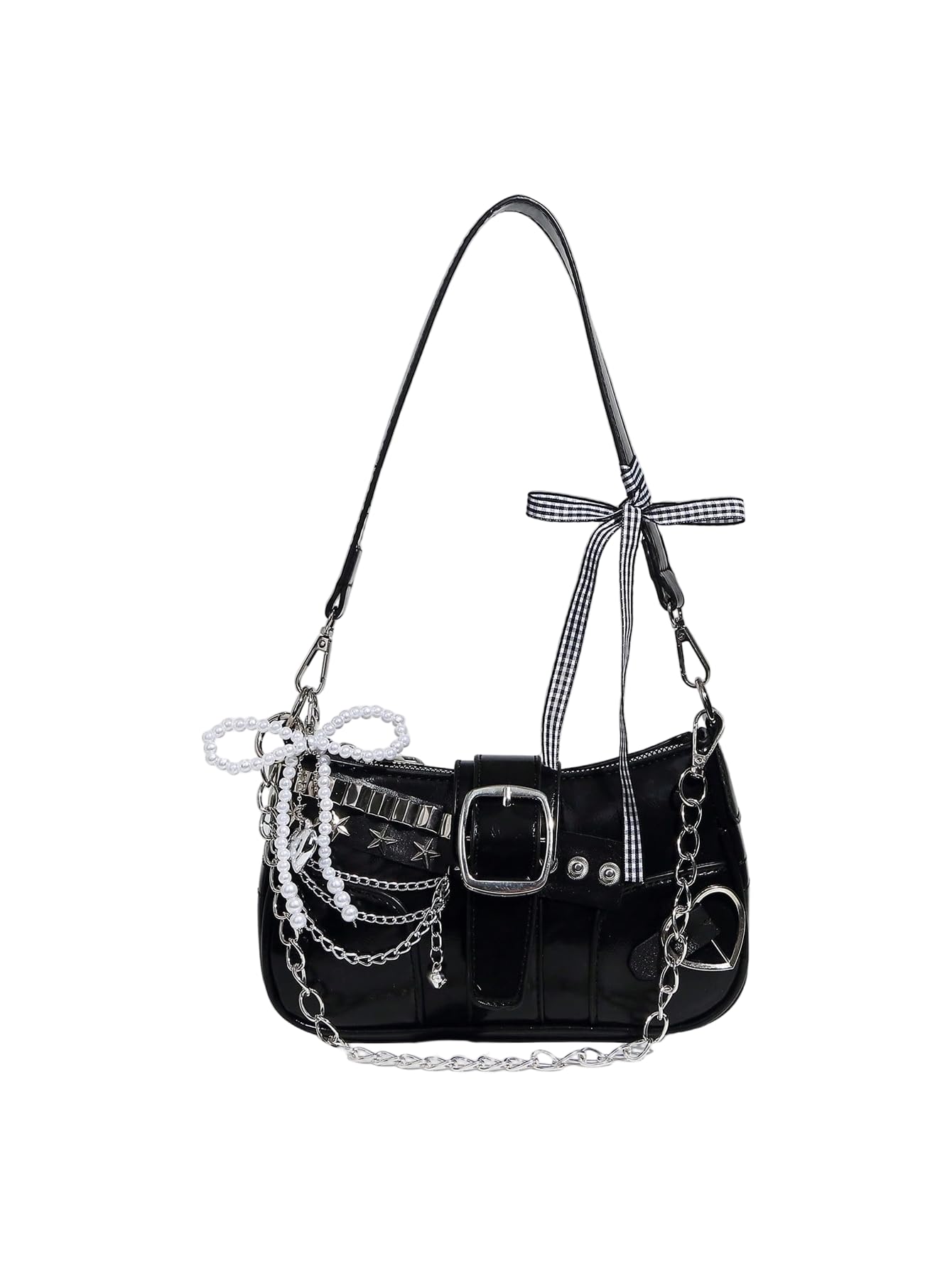 Verdusa Women's Y2k Star Embroidery Shoulder Bag Mini Chain Hobo Handbag Purses