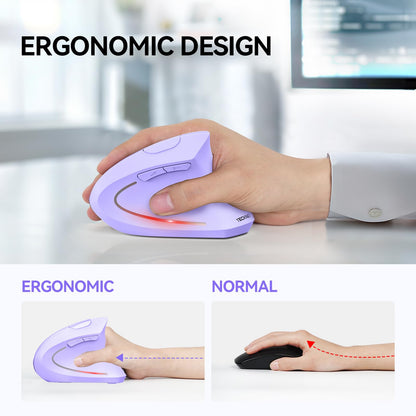 TECKNET Ergonomic Mouse, Wireless Bluetooth Vertical Mouse, 4800 DPI Optical Tracking, 6 Adjustable DPI, Quiet Clicks, 2.4GHz with USB A Receiver, 12 Months Battery, 6 Buttons, Wide Compatibility
