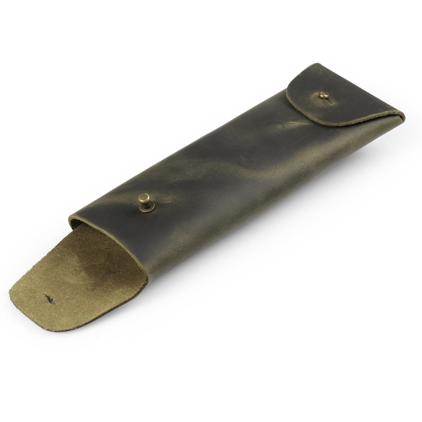 Londo Genuine Leather Retro Pen and Pencil Case - Metal Snap Fastener, Pencil Pouch Stationery Bag