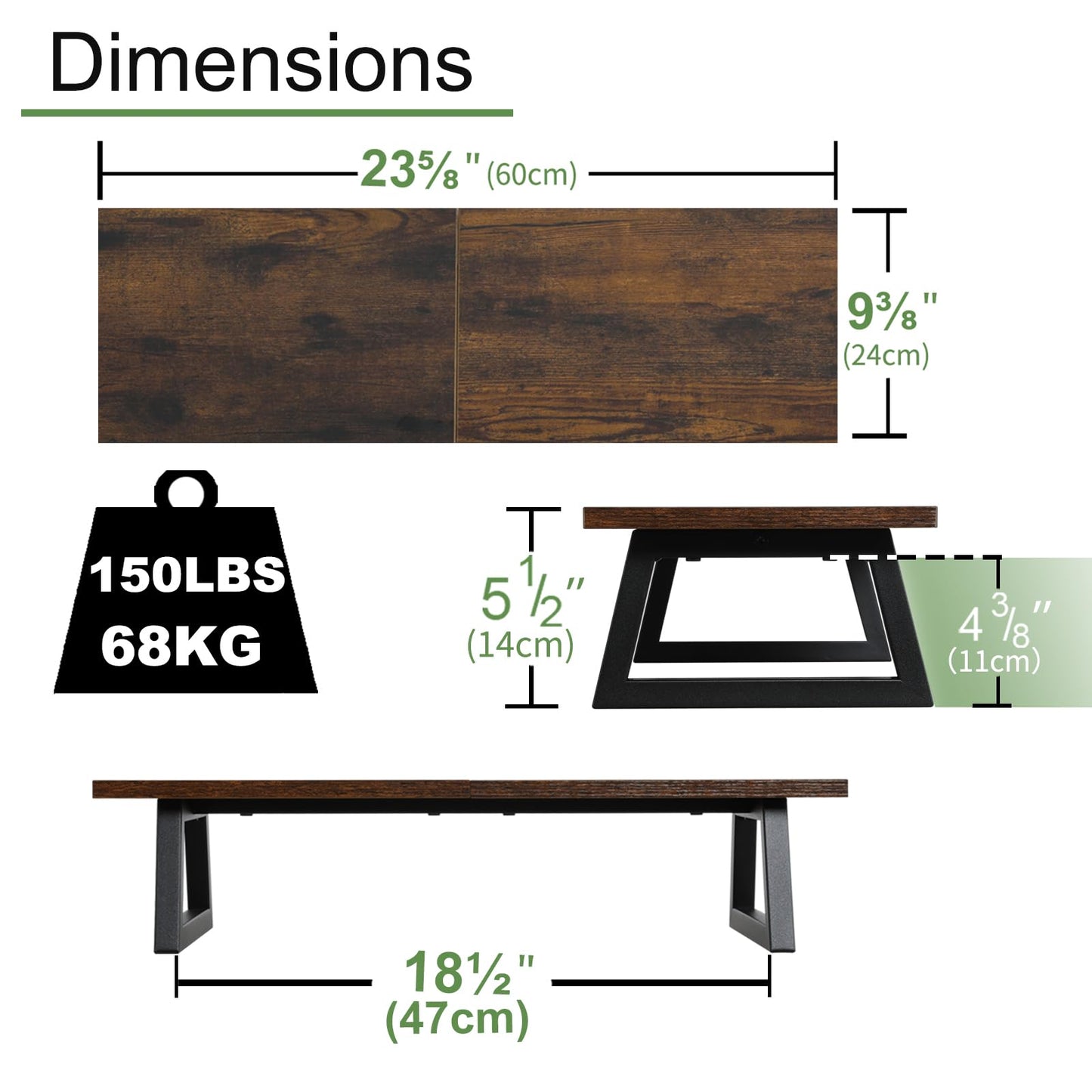 TEAMIX 24 inch Monitor Stand Riser, Rustic Brown Wood & Steel Computer Monitor Stand with Storage, Laptop, PC, Printer Stand Riser for Desktop Office Desk Organizers