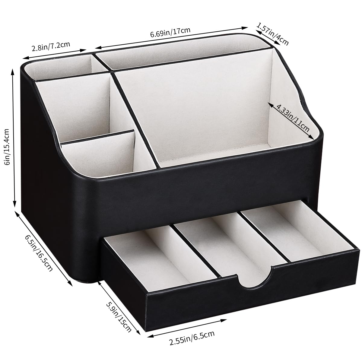 KINGFOM Desk Organizer with Drawer, Multifunction Pencil Holder for Desk, Desk Organizer and Accessories 5 Compartments for Home Office Supplies (Black)