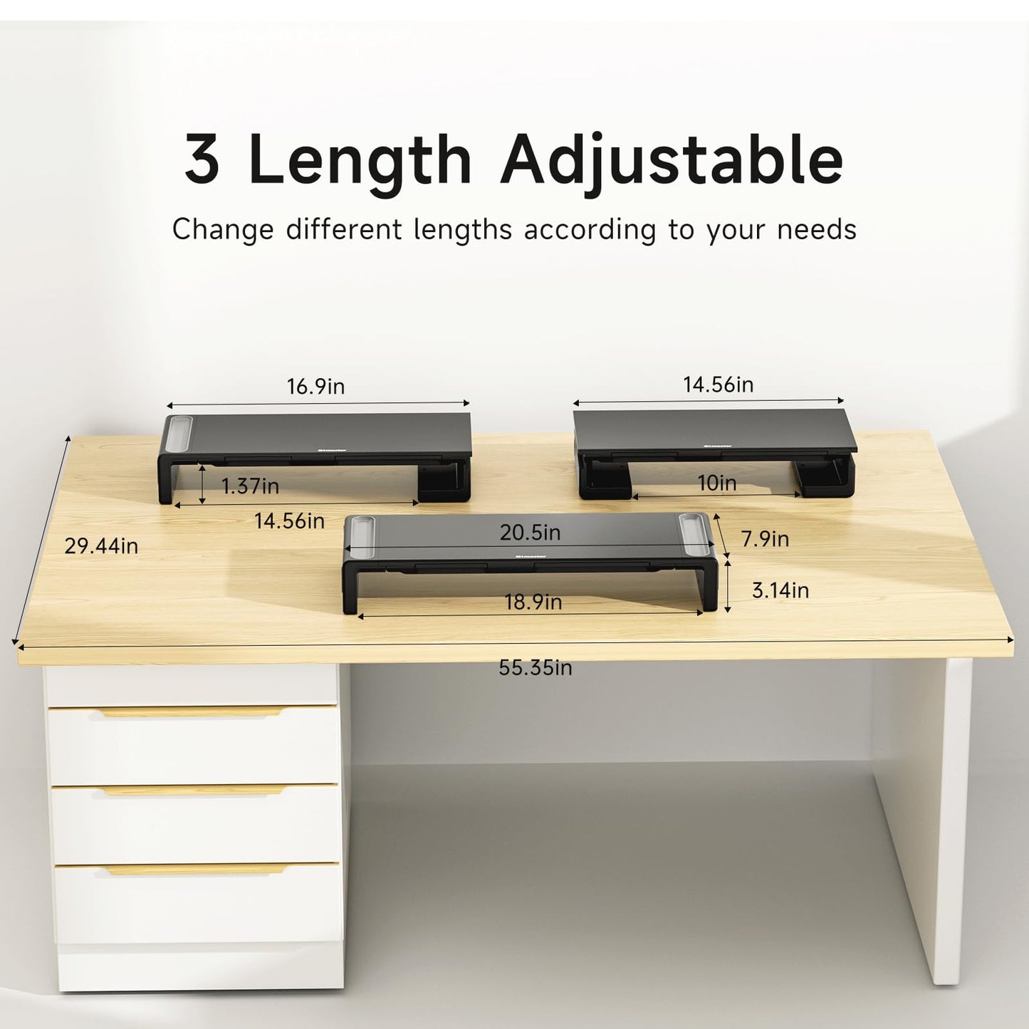 OImaster Monitor Stand Riser, Foldable Computer Monitor Riser, Adjustable Length Computer Stand and Storage Drawer & Pen Slot, Phone Stand Compatible Computer, Desktop, Laptop, Save Space (Black-Basic)