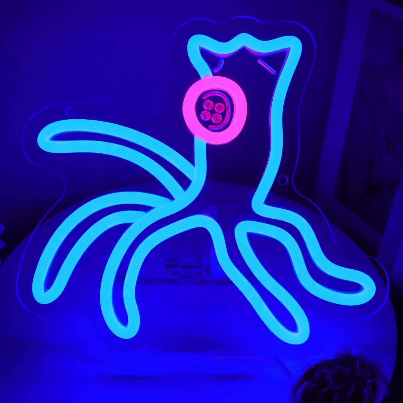 MOERBENCHI ﻿﻿Coralline Octopus Neon Sign with One Button Eye LED Light Sign for Wall Decor, USB Powered Blue Ocean Animal Light for Bedroom Bar Aquarium Game Room, Kids Birthday Gift