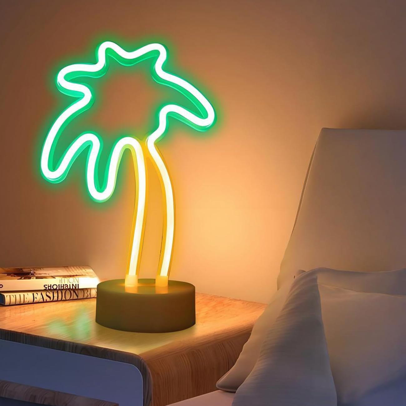 ENUOLI Coconut Palm tree Neon Signs LED Battery Operated USB Powered Neon Light with Holder Base for Party Supplies Girls Room Decoration Accessory for Luau Summer Party Children Kids Gifts