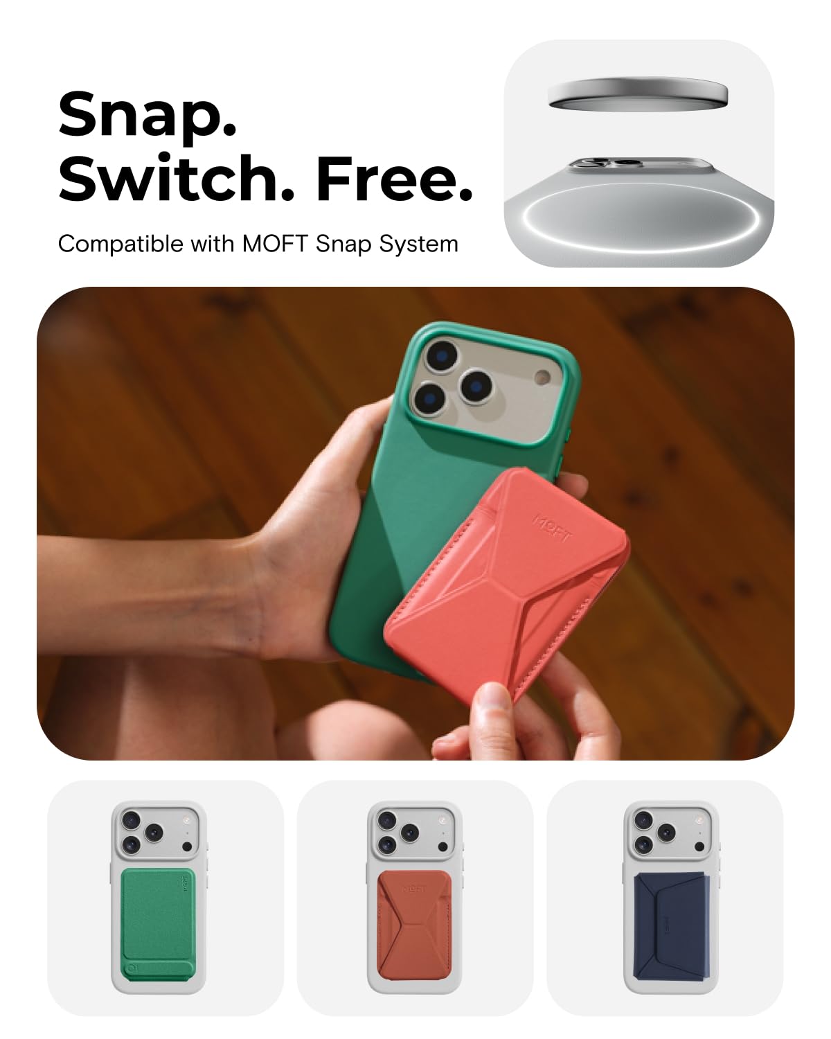 MOFT for iPhone 17 Pro Case- MOVAS Snap Case, MagSafe Compatible, Soft-Touch Vegan Leather, Classic Minimalist Design, Lightweight, Stain-Resistant & Camera Protection, Misty Cove