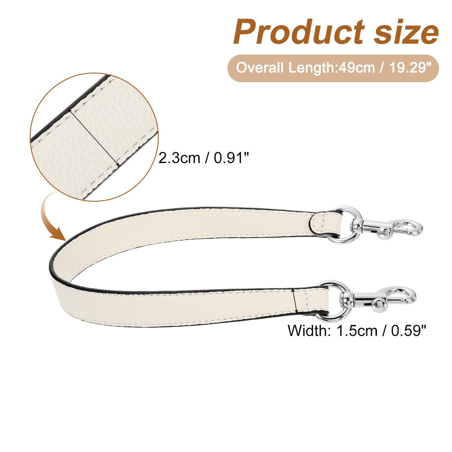 uxcell 19.29 Inch PU Leather Short Bag Strap with Clasp, Purse Handles Handbags Replacement Straps for Clutch Bag Underarm Bags, Beige, Silver Buckle