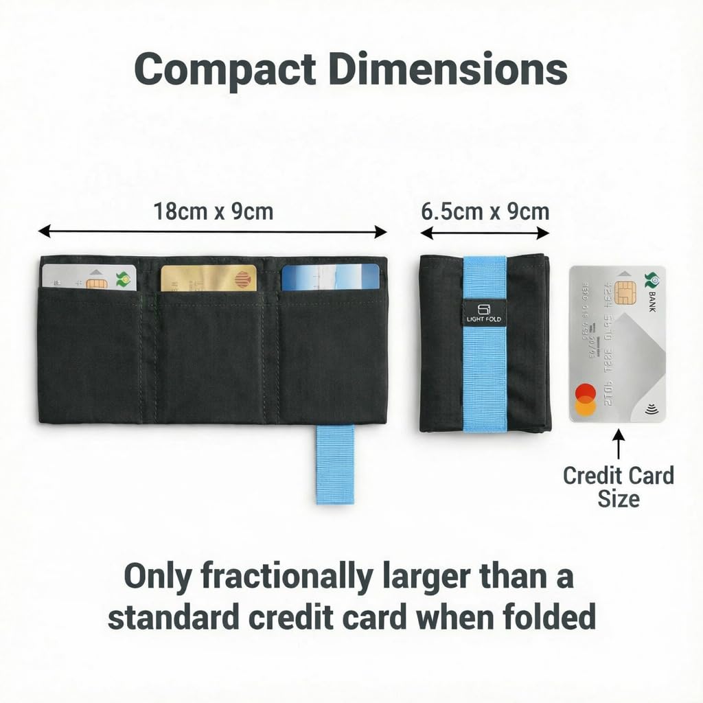 LIGHT FOLD Ultra Slim Tri-Fold Wallet with RFID Blocking, Lightweight Minimalist Men’s Wallet with Elastic Band, Waterproof Durable Nylon Fabric, Slim Front Pocket Card Holder Fits 12 Cards & Cash