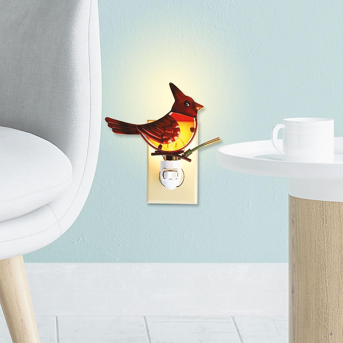 Current Cardinal Christmas Night Light - Holiday Plug Into Wall Nightlight, 5" Tall Stained Glass, Holiday Decorations, Christmas Home Décor