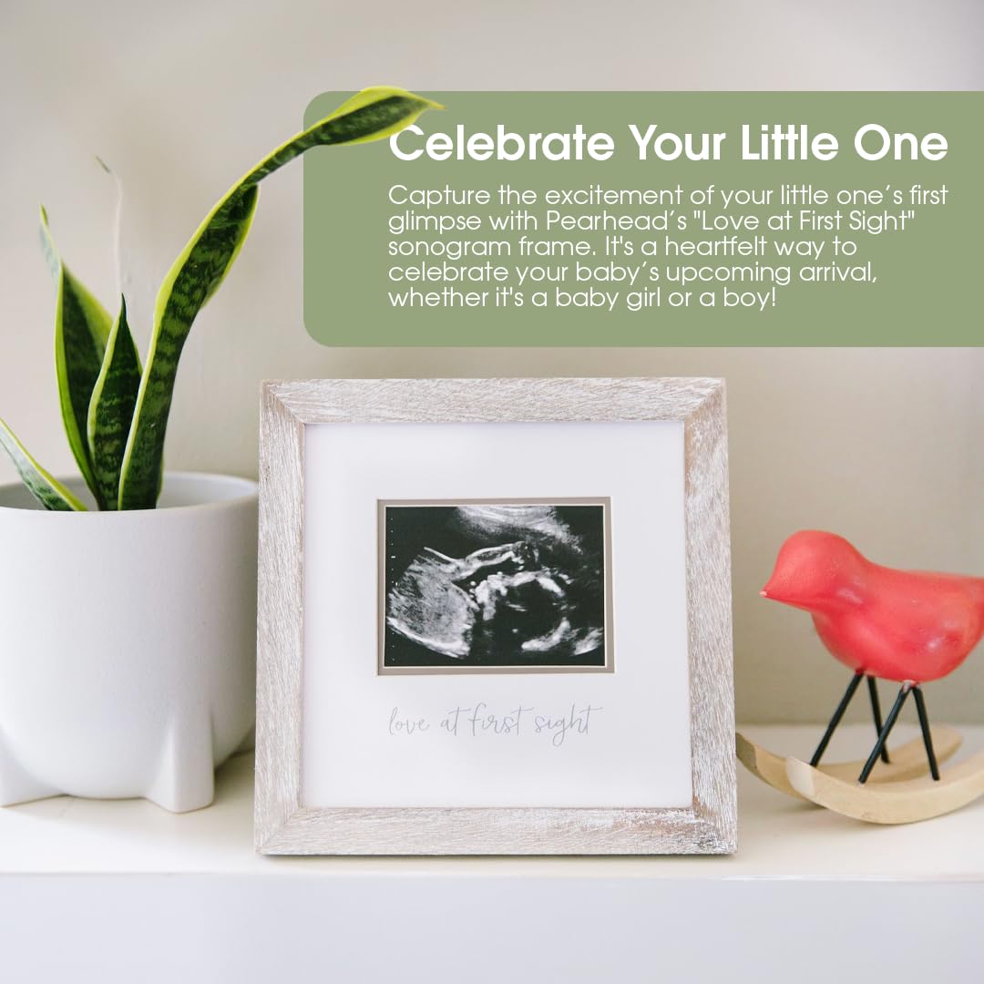 Pearhead Love at First Sight Sonogram Picture Frame, Gender Neutral Ultrasound Keepsake, Baby Gift for Expecting Parents, Ideal Pregnancy, Shower and Nursery Decor, 4” x 3” Photo Insert, Rustic