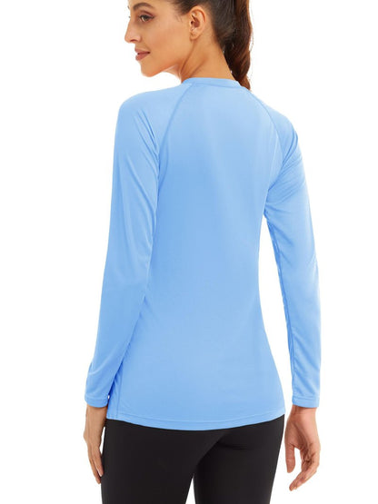 MAGCOMSEN Workout Shirts for Women UV Shirts for Women Long Sleeve Shirts for Women Casual Running Shirts Fishing Shirts Women Hiking Shirts Women Blue