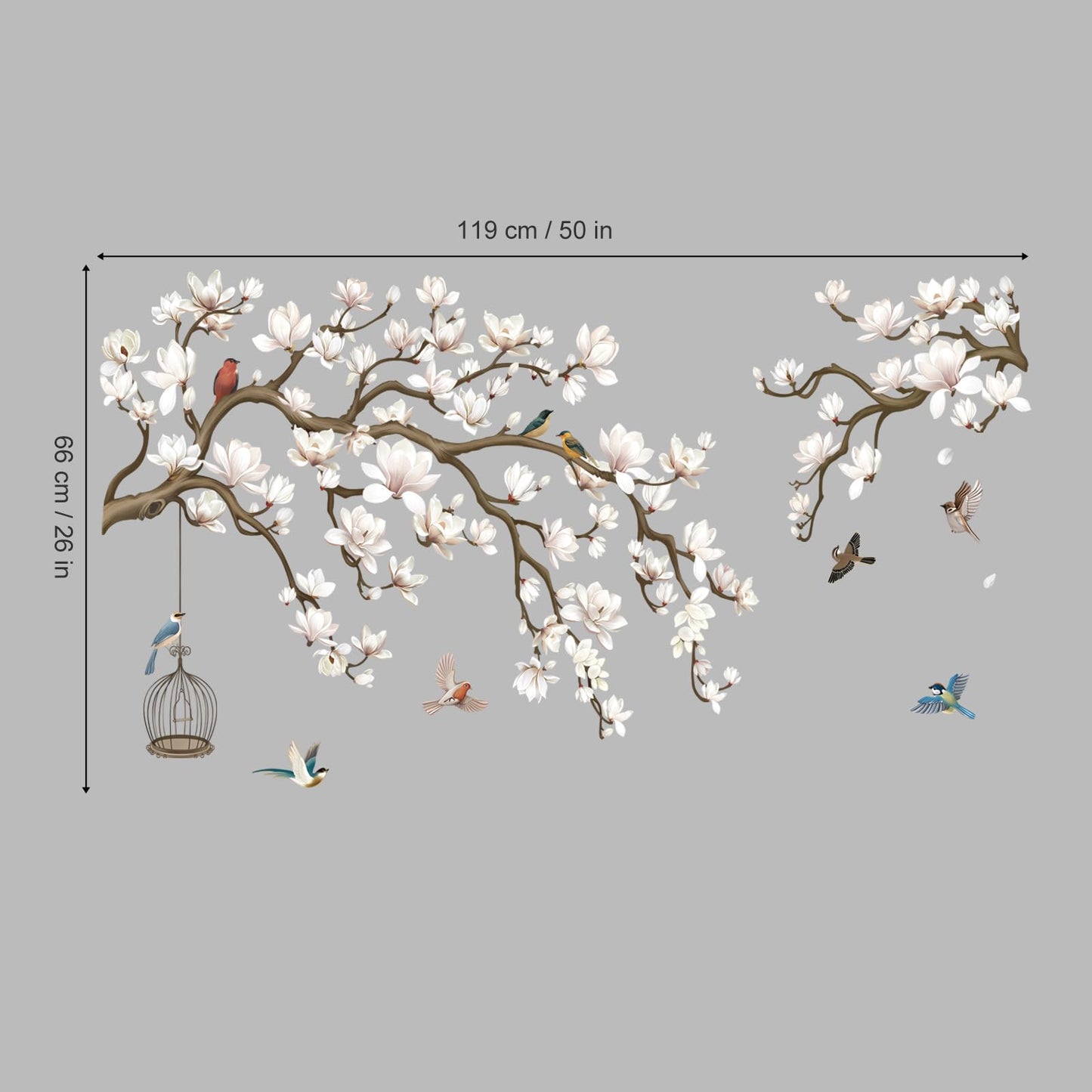wondever Magnolia Flowers Tree Branch Wall Stickers White Floral Birds Peel and Stick Wall Art Decals for Living Room Bedroom Sofa