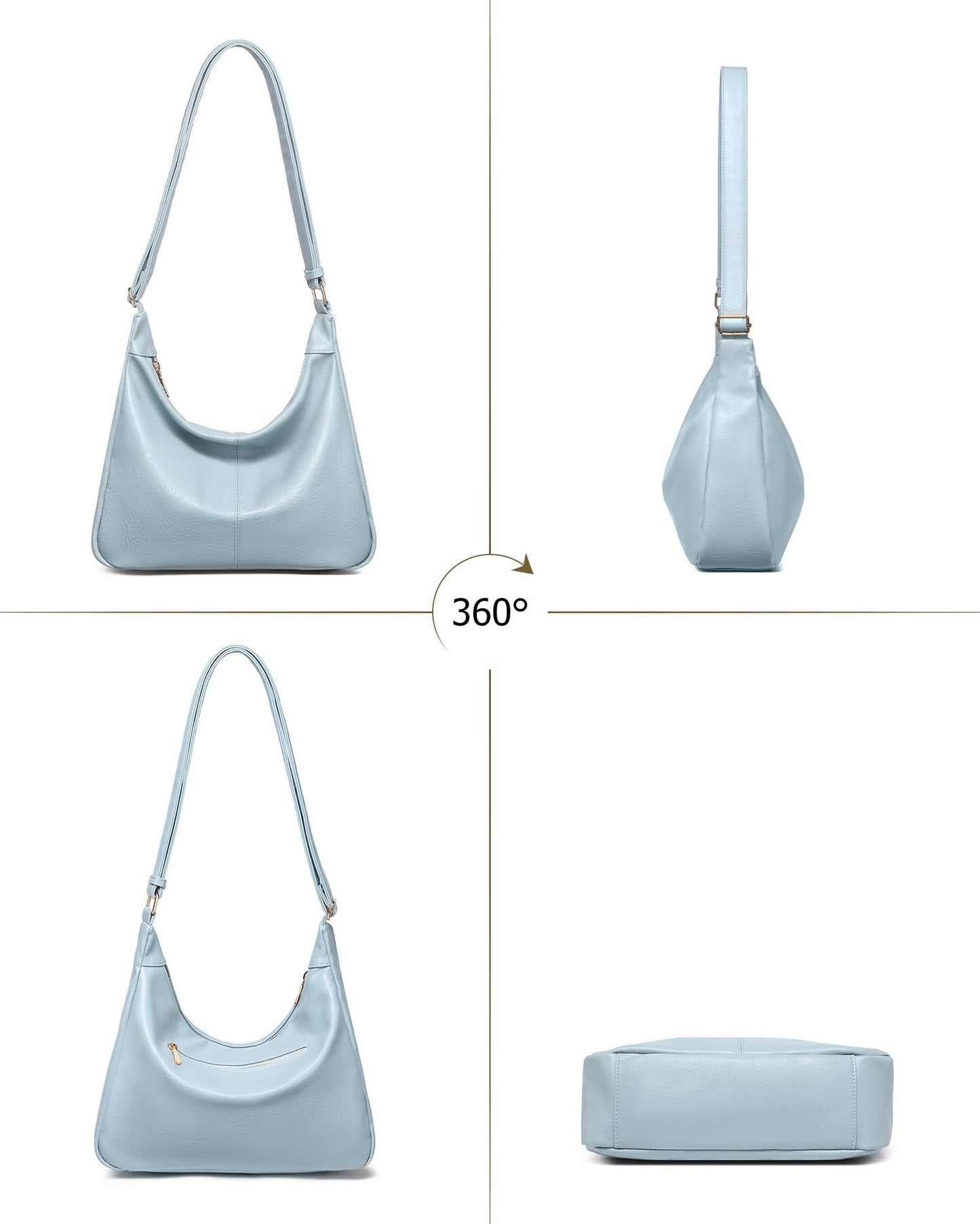 Hobo Bag for Women with Mini Purse Soft Vegan Leather Slouchy Shoulder Crossbody Handbag Tote