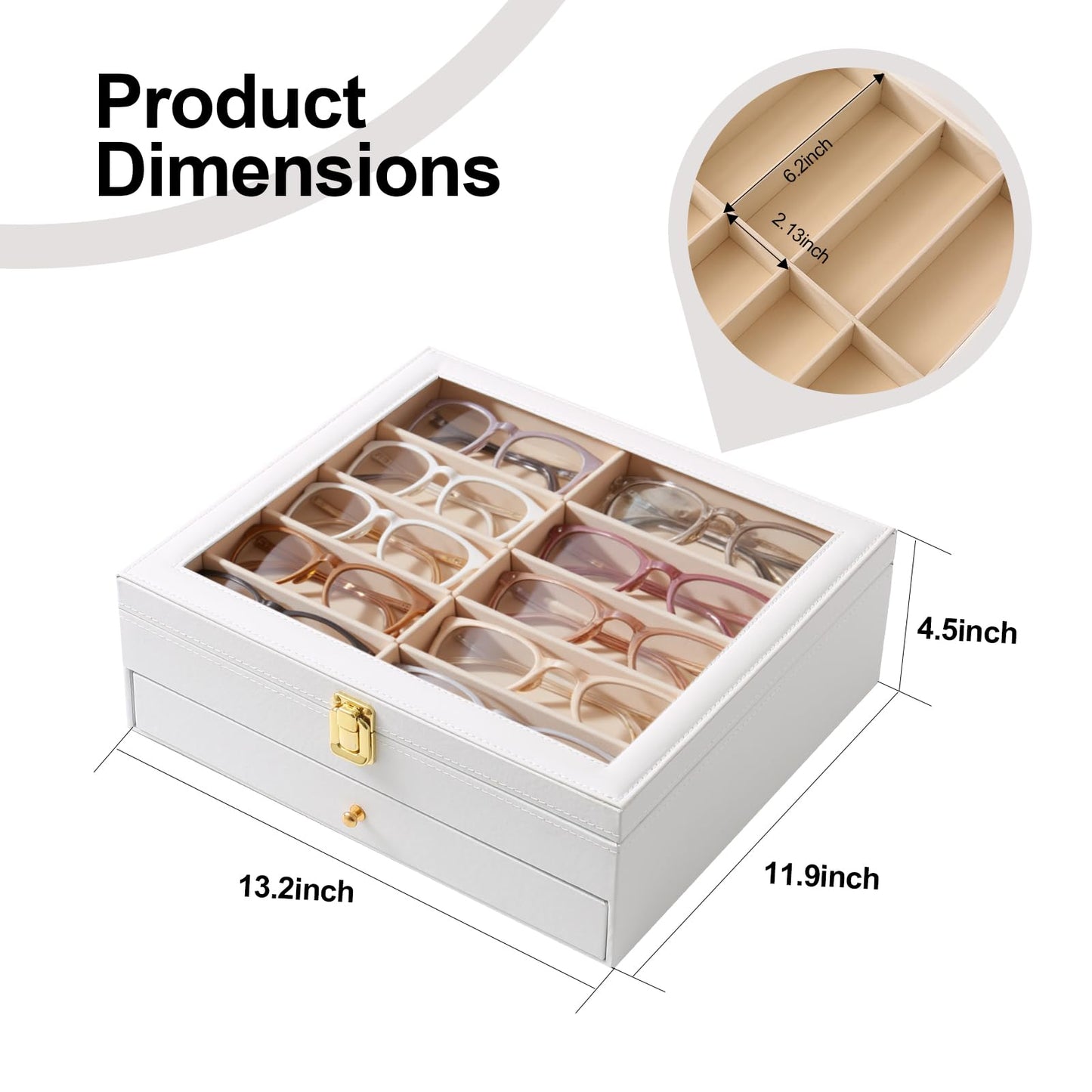 Luckybell Gifs 20 Slots PU Leather Sunglasses Organizer Jewelry Box,Multiple Pairs of Sunglasses Case Holder with Clear Lid