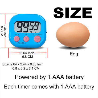Timers, BESTWYA Magnetic Timer with Clear LCD Screen 3 Big Buttons On/Off Switch Count Up and Down Function for Kitchen,Study,Work,Exercise Training,Outdoor Activities (6,6 Colors)
