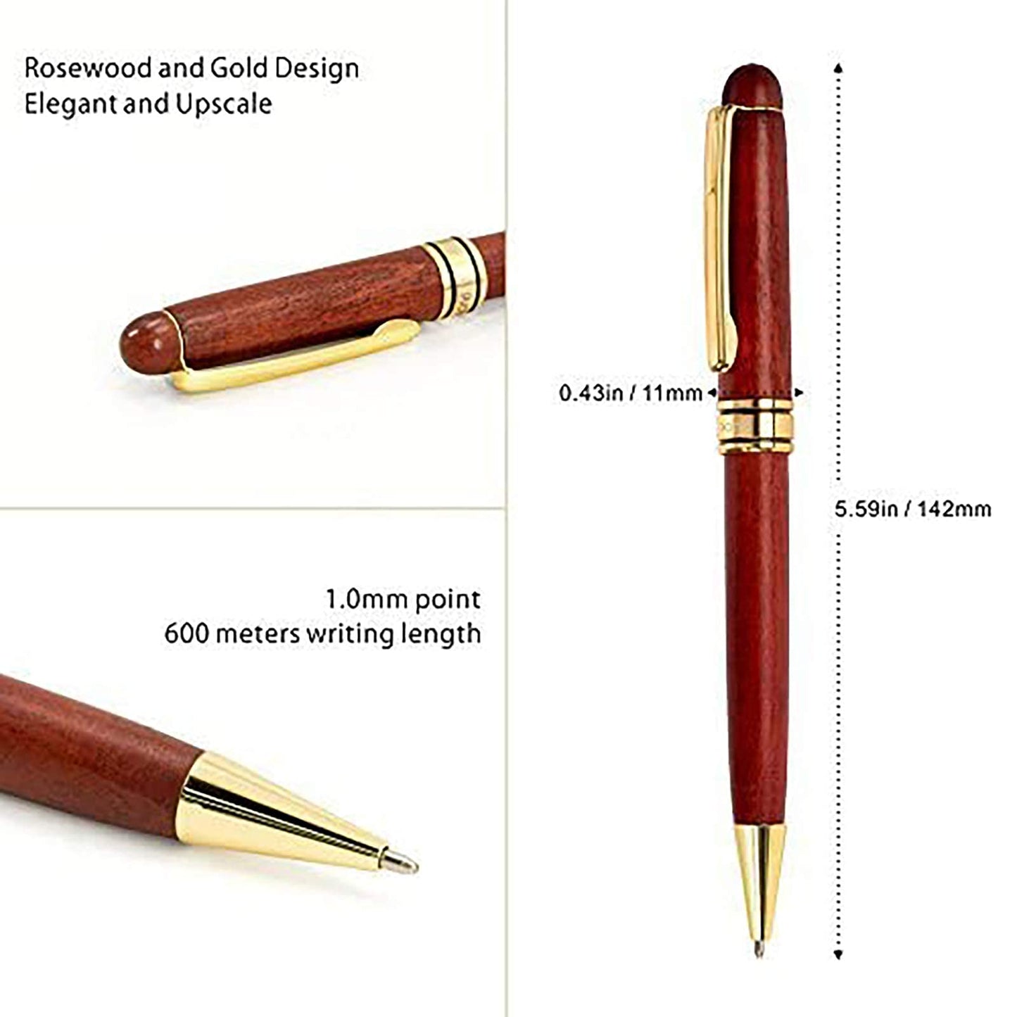 Cambond Wood Ballpoint Pens Gift Set - Luxury Wooden Pens for Men Women Journaling Executive Office, 1.0 mm Medium Point Black Ink, Retractable Twist Writing Pen with Box, 3 Pens with 3 Refills