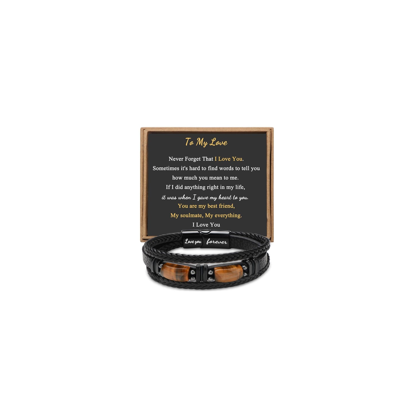 JoycuFF Gift for Boyfriend from Girlfriend to My Love Leather Bracelet for Men Love You Forever Birthday Anniversary Present Thank You Gift