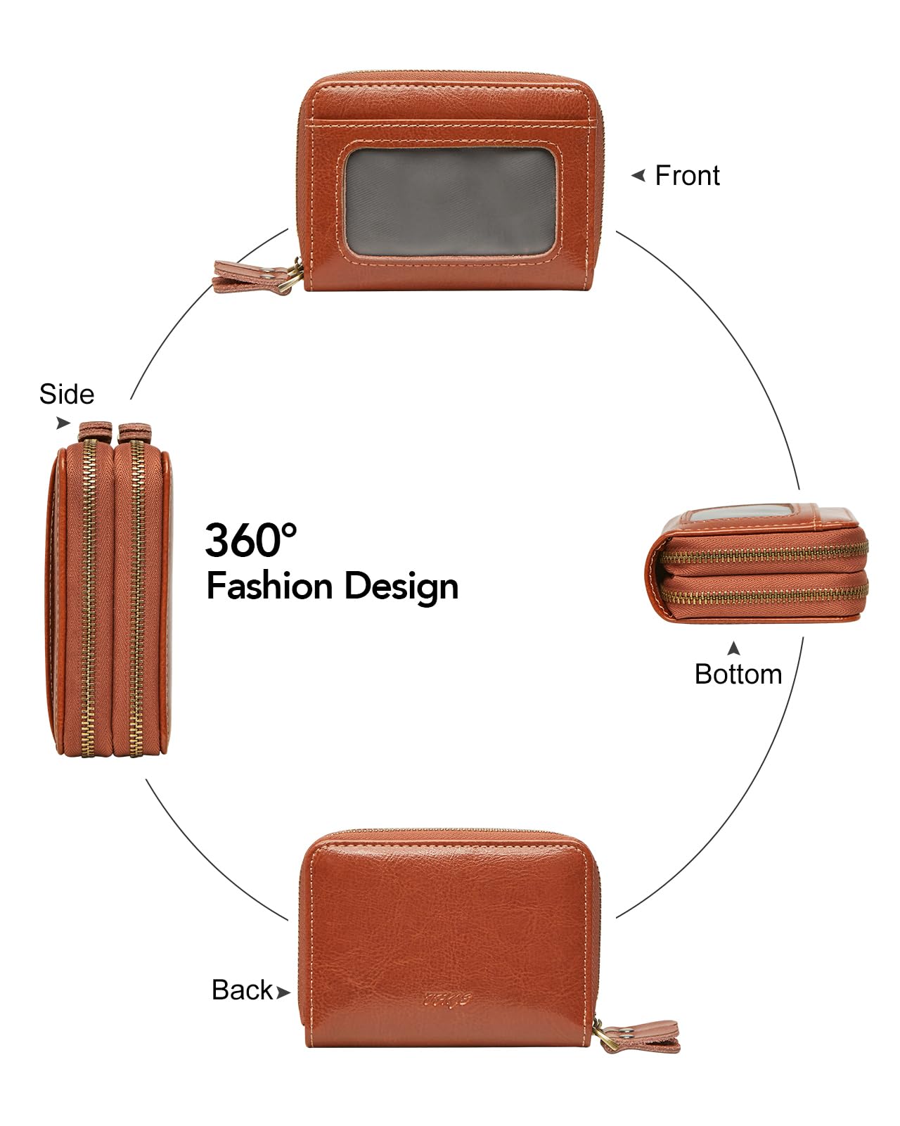 TFKGS Credit Card Holder for Women RFID Wallet Leather Womens Wallet with Zipper Blocking Keychain Card Accordion Wallets Gifts for Women Brown