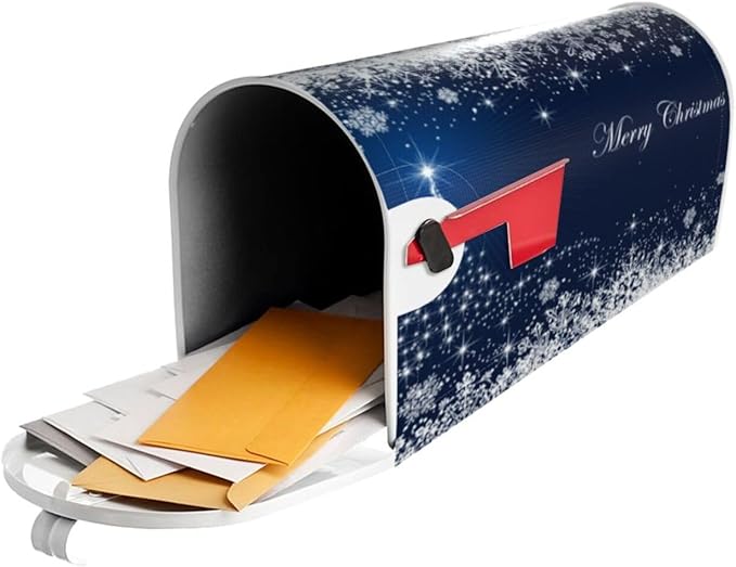 Christmas Mailbox Covers Blue Winter Snowflake Tree Magnetic Letter Post Box Cover Standard Size 25.5 x 21 Inch Garden Yard Home Decorative