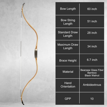 AF Archery Recurve Bow Traditional Horse Bow for Mounted Archery and Precision Shooting, Sicai Bow Peak Heritage of Ming Dynasty(45lbs, Bamboo)