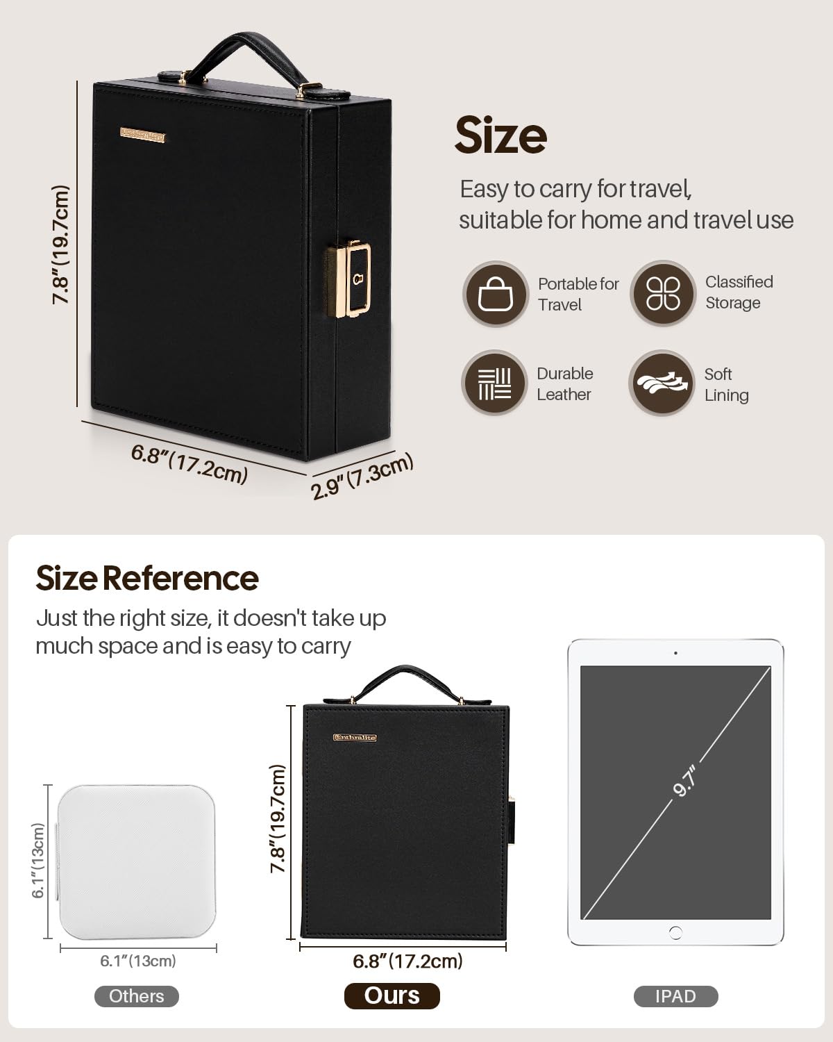 Enthralite Large Travel Jewelry Case: Portable Jewelry Box with Mirror - PU Leather Small Jewelry Organizer for Rings Earrings Necklaces Bracelets - Birthday Gift for Her - Jewelry Storage