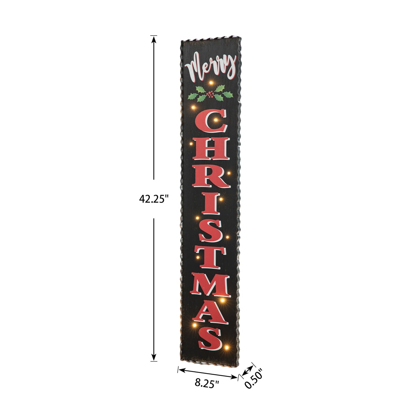 Glitzhome 42" H Lighted Wooden Black Christmas Porch Sign, Rustic Merry Christmas Vertical Porch Décor, Standing Hanging Holiday Party Signs Wall Door Decorations for Xmas