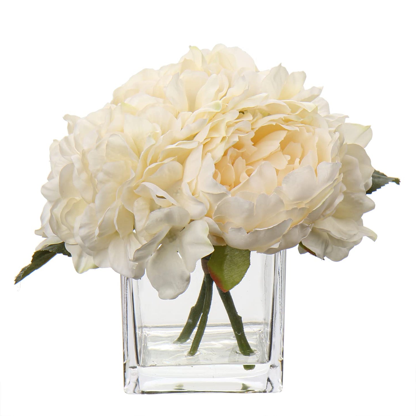 Cream Fake Flowers with Vase Hydrangea Artificial Flowers in Vase Peony Faux Flowers in Vase Rose Silk Flowers Peonies Floral Arrangements Artificial with Vase for Home Office Table Shelf Decoration