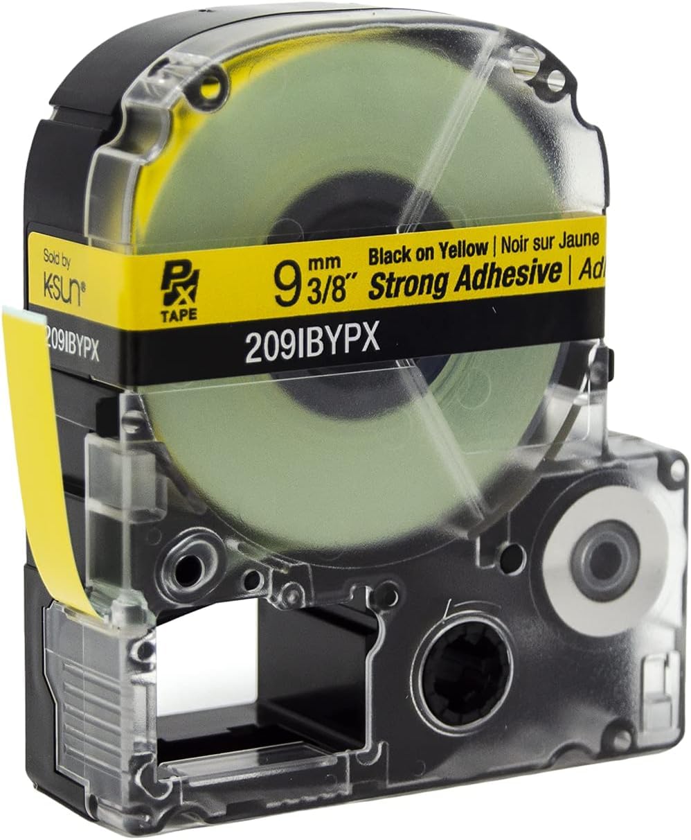 Epson LABELWORKS 209IBYPX-5PK Genuine PET (Polyester) Tape Cartridge - Black on Yellow Label Maker Tape, Strong Adhesive - 3/8" (9MM) Wide, 30' - 5 Pack