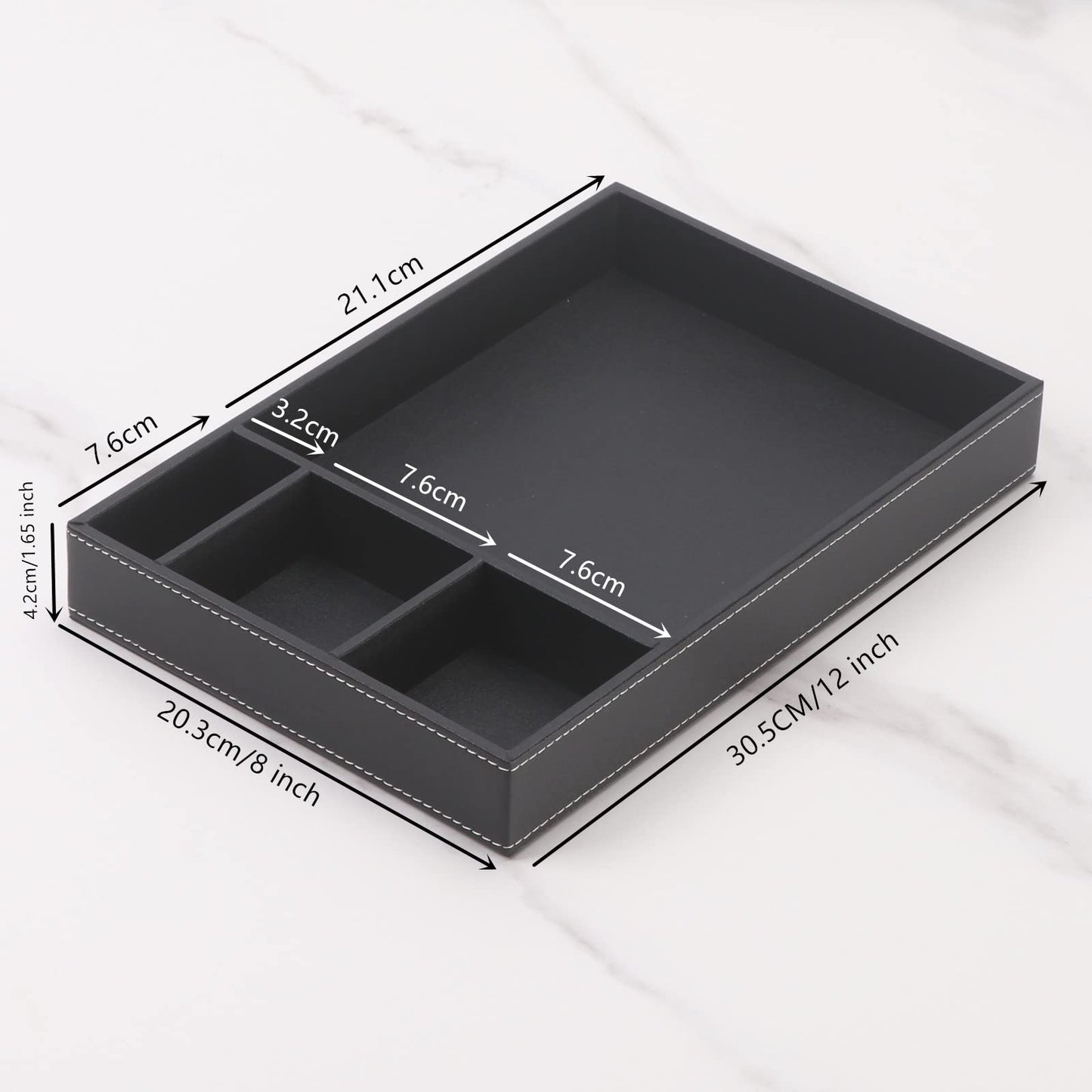 SYRWDXTX Guestroom Decoration Tray, Nightstand or Dresser Organizer, Valet Tray, 4 Compartment PU Leather Drawer Storage Organizer