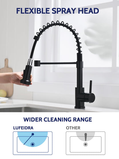 Kitchen Faucet with Pull Down Sprayer, High Arc Single Handle Stainless Steel Kitchen Sink Faucet with Sprayer for Rv Camper, Matte Black