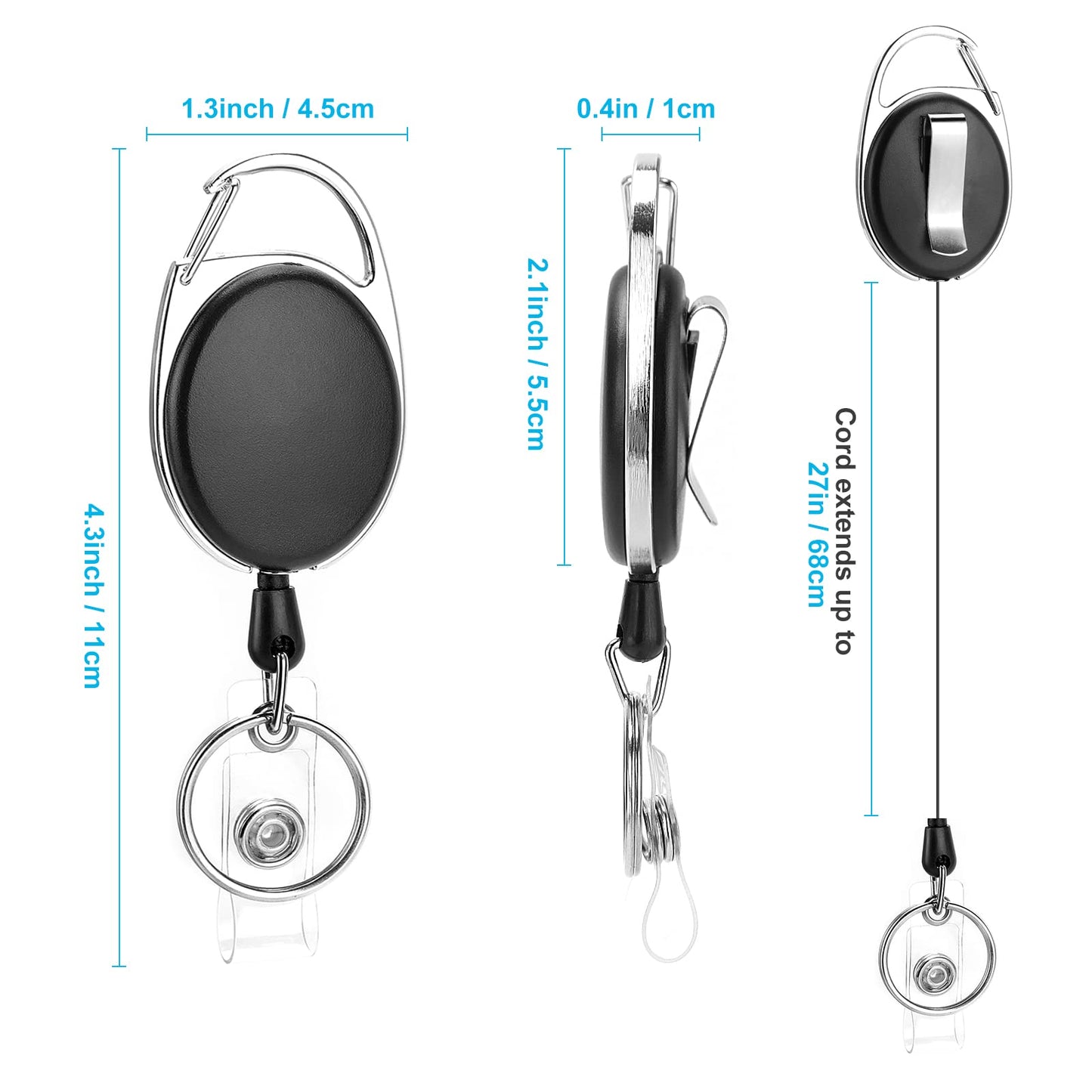 50 Pack Retractable Badge Reel with Carabiner Belt Clip and Key Ring Retractable ID Badge Holders for Office Worker Doctor Nurse
