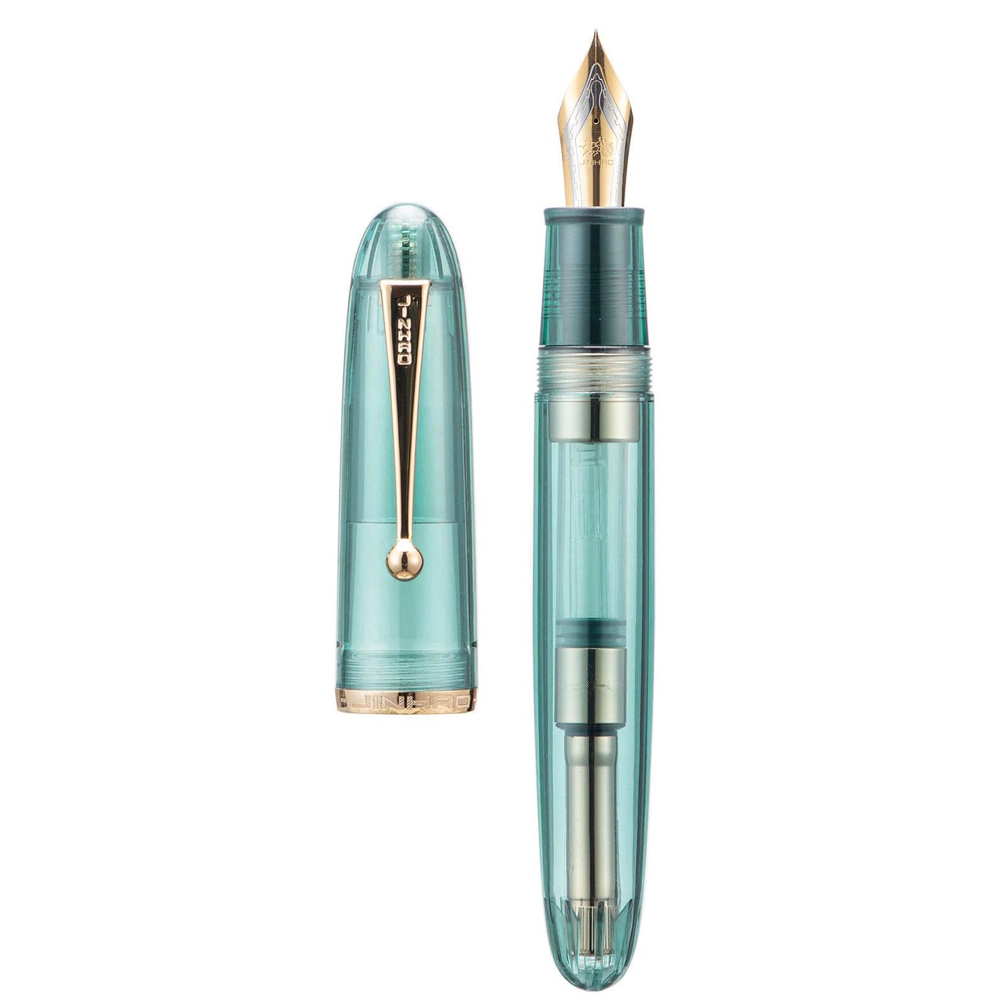 Jinhao 9019 Fountain Pen Dadao Series Transparent Blue Acrylic Gold Trim #8 Extra Fine Nib with Large Converter for Writing, Signature and Calligraphy
