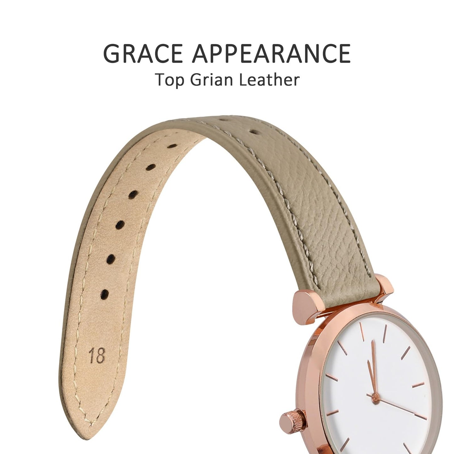 WOCCI 14mm Grace Watch Band for Ladies, Top Grain Leather, Quick Release Replacement Strap with Gold Buckle (Tea)
