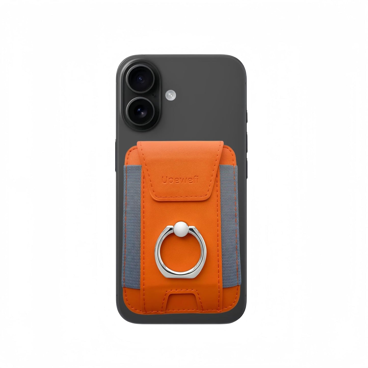 UPEWEFI for Magsafe Wallet, Slim Magnetic Card Wallet with Grip, 7 Cards Holder RFID Blocking, Ring Stand Stick on Wallet with Privacy Flap(Orange)