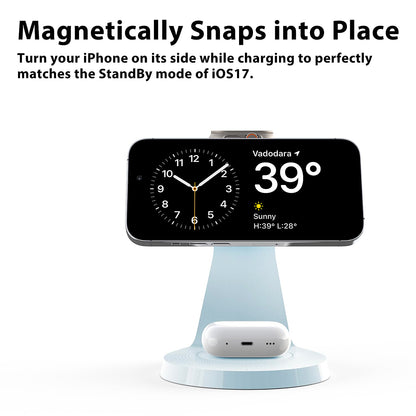 3 in 1 Charging Station for Apple Devices,Mag-Safe Charger Stand Fast Charging,Wireless Charger for iPhone 16/15/14/13/12 Series,& AirPods,& iWatch(USB-C Charger Included)