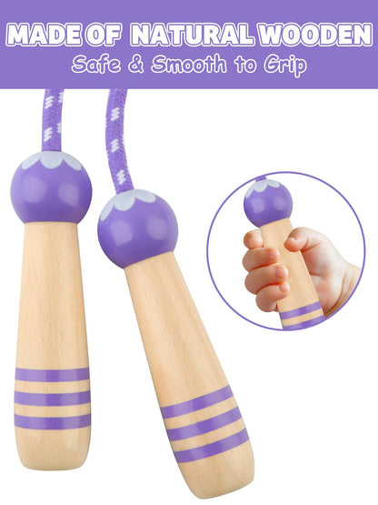 Jump Rope for Kids, Lorvain Adjustable Skipping Rope, Kids Jump Ropes with Wooden Handle for Girls Boys, Weighted Jumping Ropes for Fitness Workout Exercise Outdoor Fun Activity