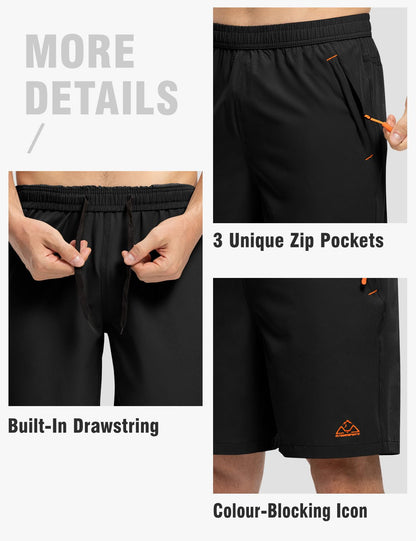 TBMPOY Men's 7" Hiking Running Shorts with Pockets Athletic Outdoor Sports Gym Workout Short Zipper Pockets Black XL