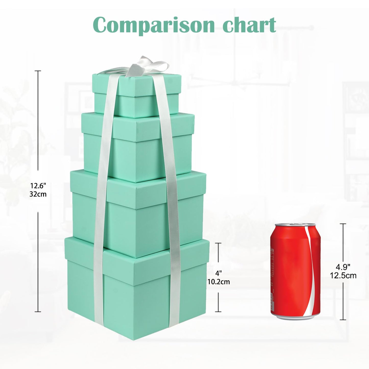 Briful Square Gift Boxes with Lids Set of 4 Teal Green Gift Box Assorted Sizes Nesting Gift Boxes for Presents Birthday Bridesmaid Wedding Valentines Christmas Party Favor Boxes