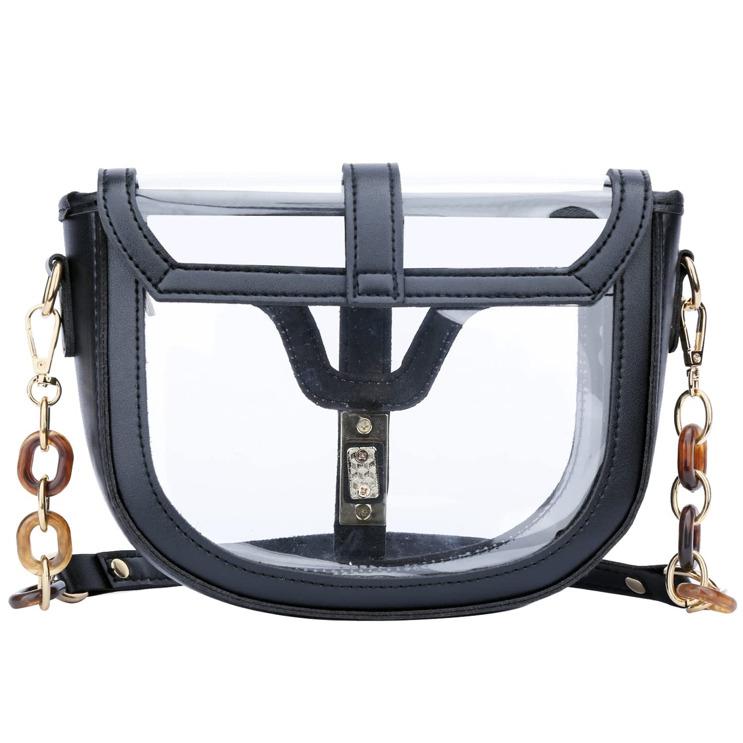 KKXIU Clear Crossbody Bag for Women Stadium Approved Vegan Leather Concert Shoulder Sports See-Through Purse (Black)