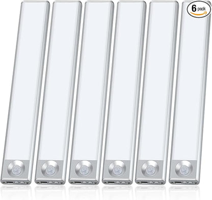 Under Cabinet Lighting, Rechargeable Battery Operated Motion Sensor Light Indoor with 3 Color Tempers Dimmable, Magnetic Closet Light, Wireless Under Counter Lights for Kitchen, Stairs, 6 Pack