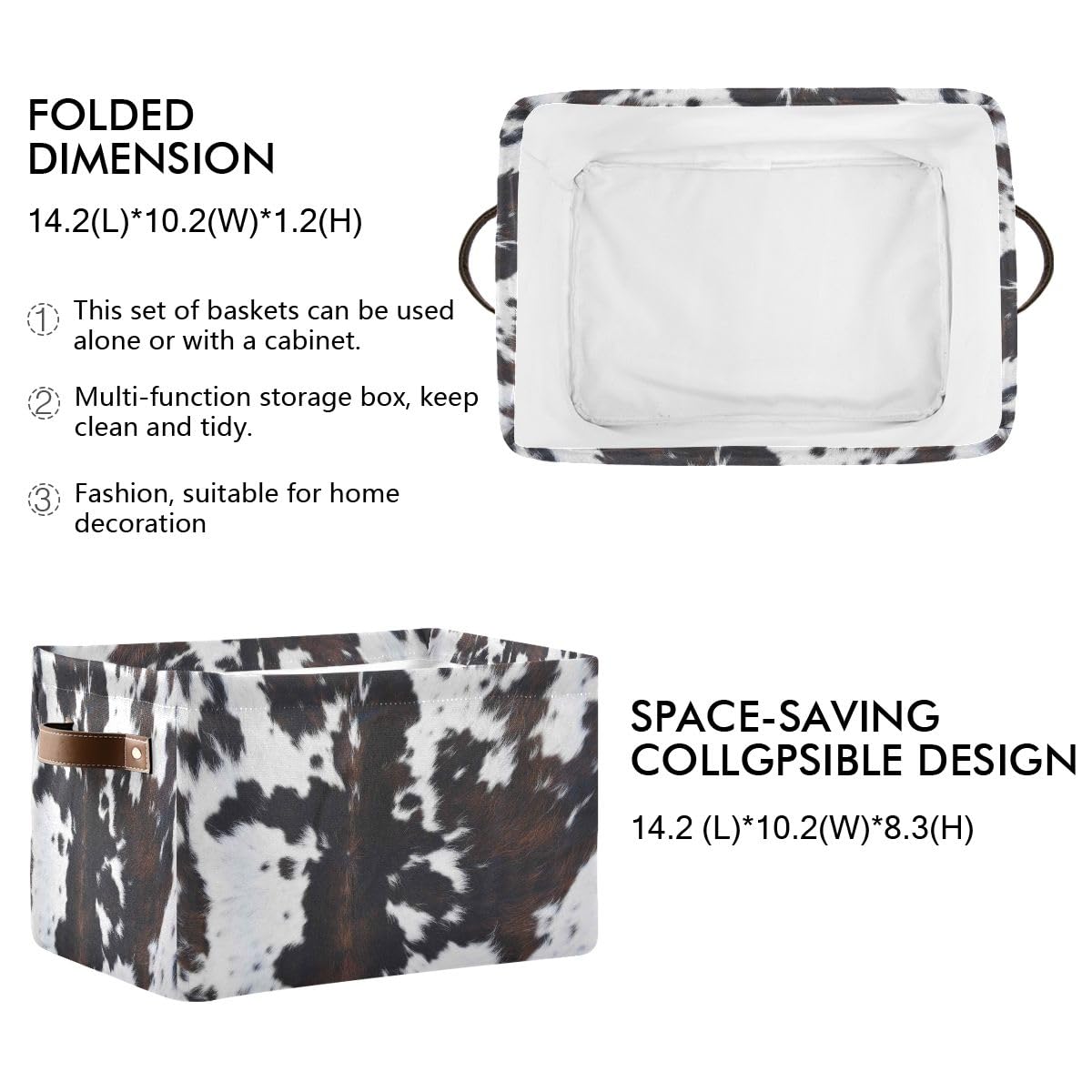 Cow Rectangular Storage Basket Organizer Bin Shelf Baskets For Clothes Gifts For Home Office Dorm